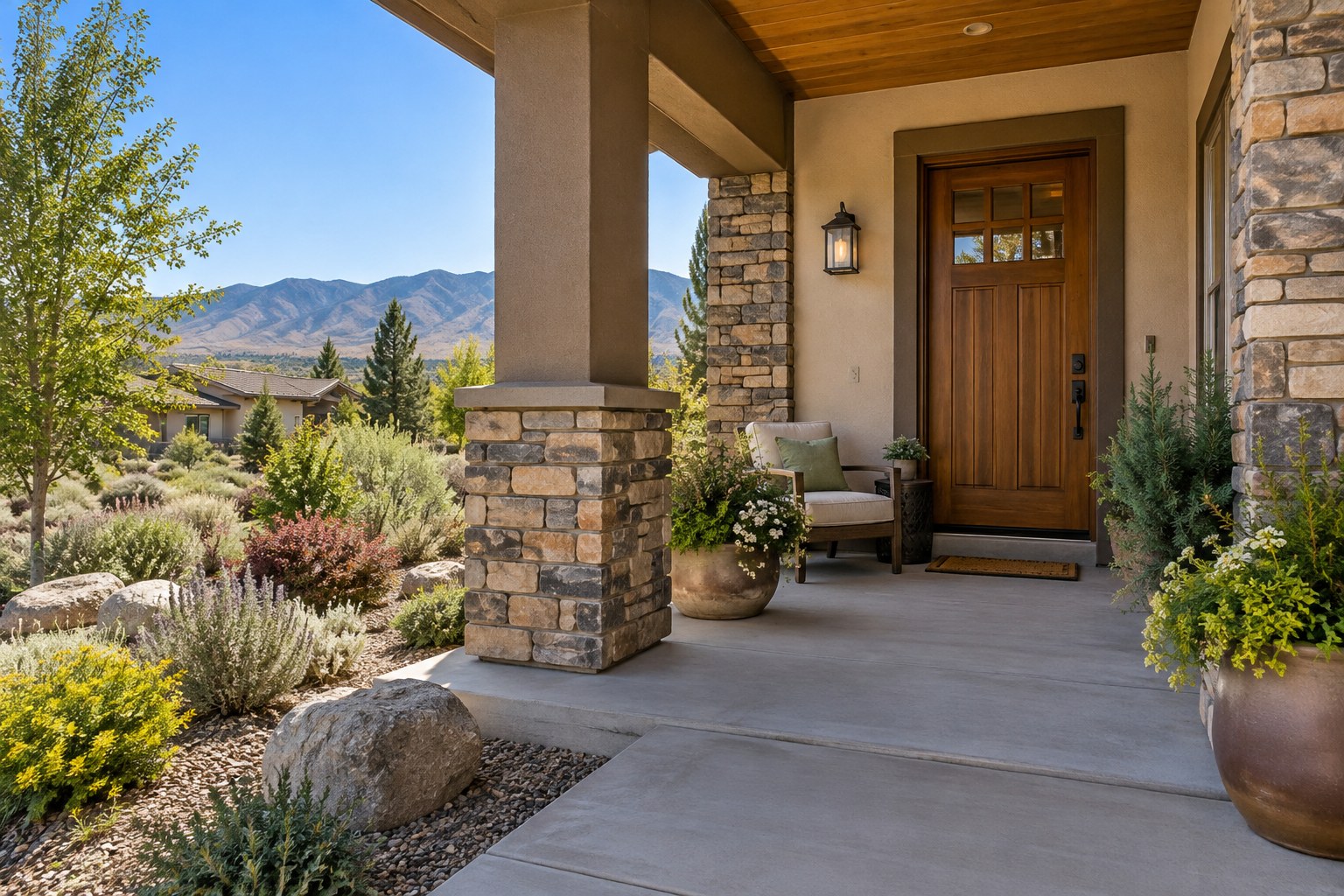 A welcoming front porch of a Reno home, illustrative